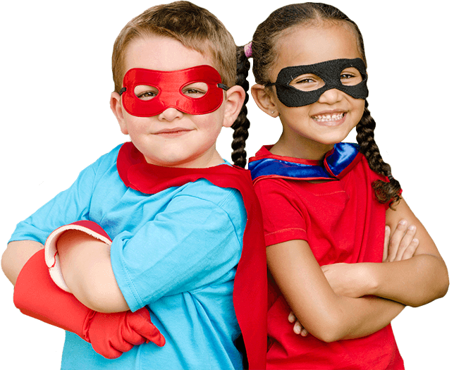 two bully proofed children in super hero costume